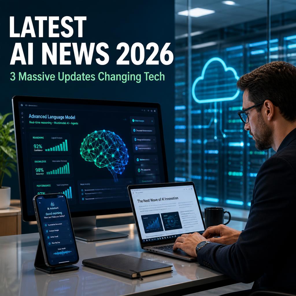 Latest AI News 2026 showing three major AI technology updates