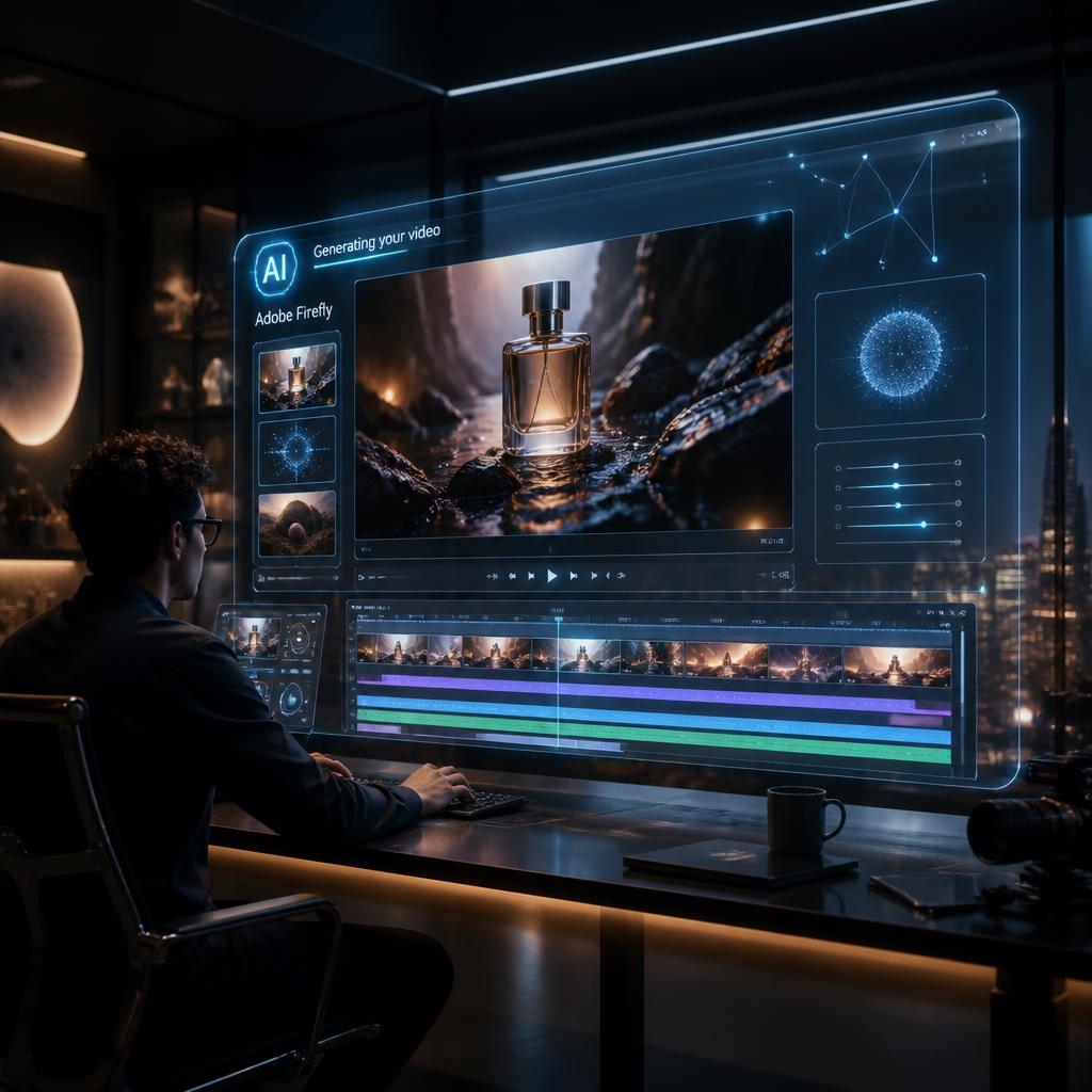 Adobe Firefly AI video generator creating a cinematic video