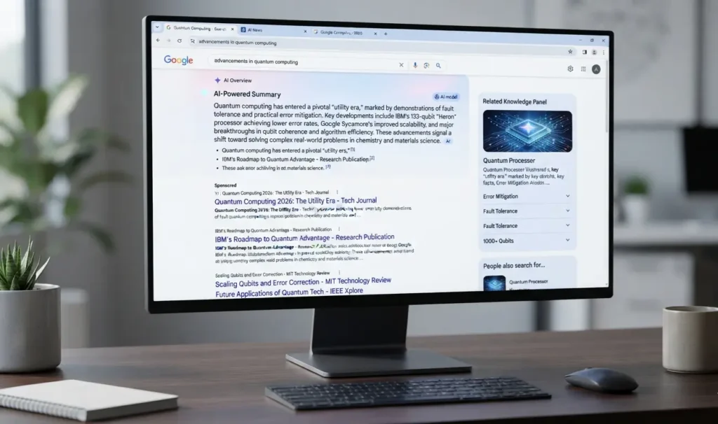 AI Search 2026 showing an AI Overview and traditional Google Search results
