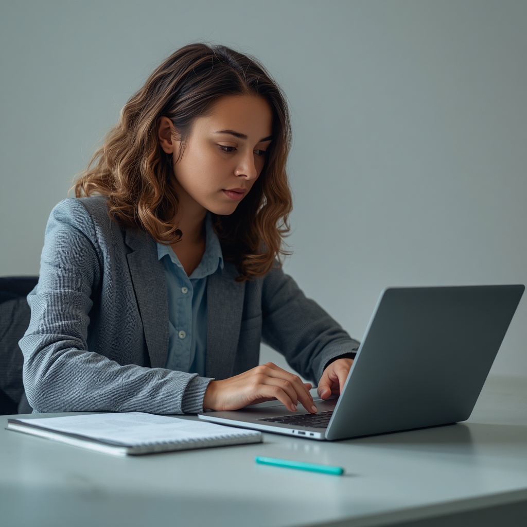 Student researching a topic using AI-powered search on a laptop