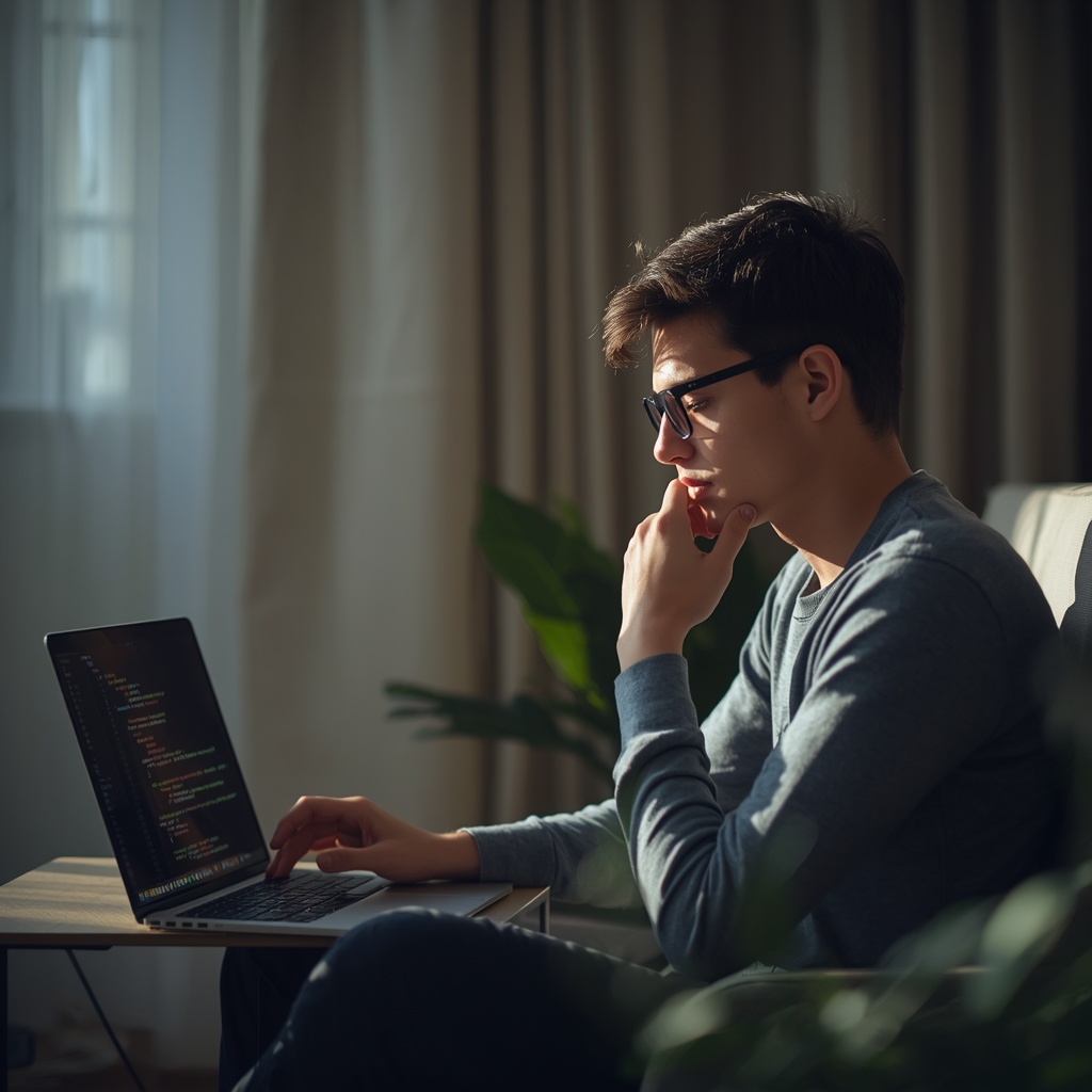 Student reviewing AI-suggested code changes in a quiet study space