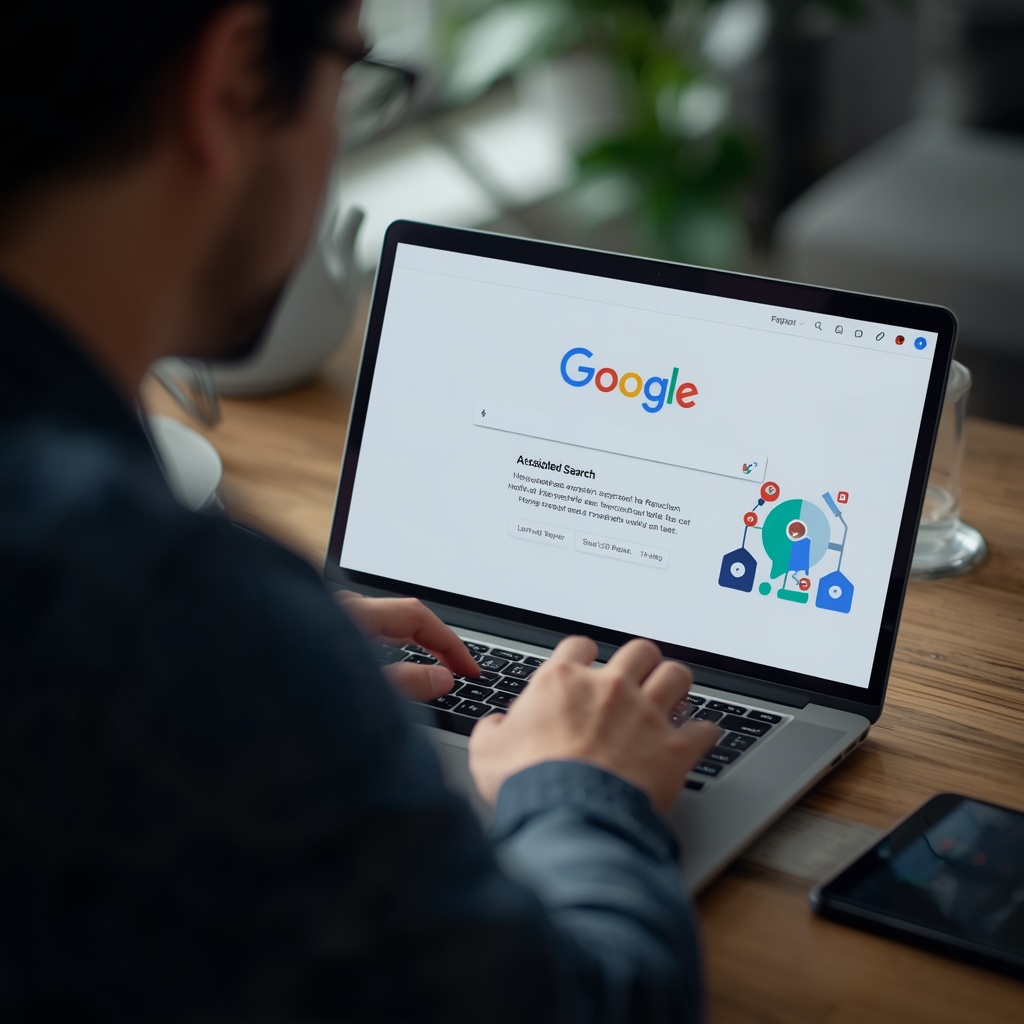 Person using Google AI Mode conversational search on a laptop in 2026