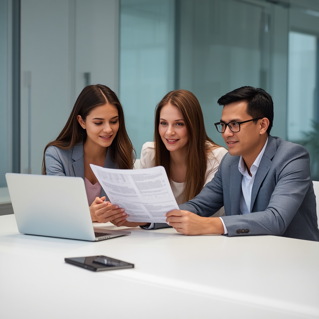 Team reviewing a business document generated with AI assistance