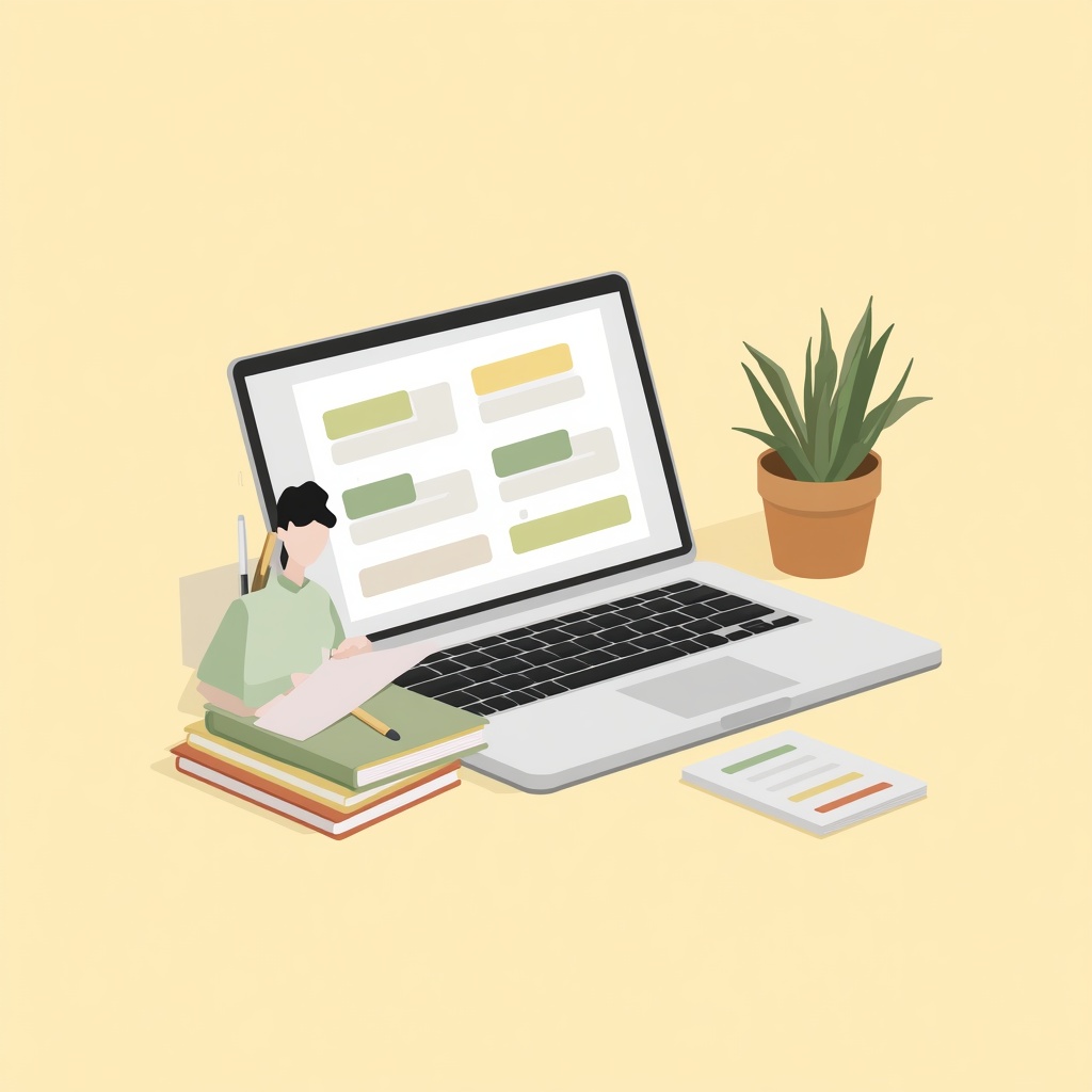 Illustration of a student studying with digital flashcards